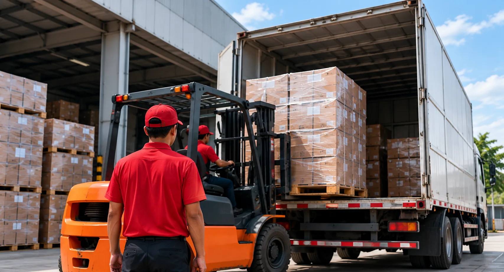 Tim Rayden Logistic memuat barang ke dalam truk